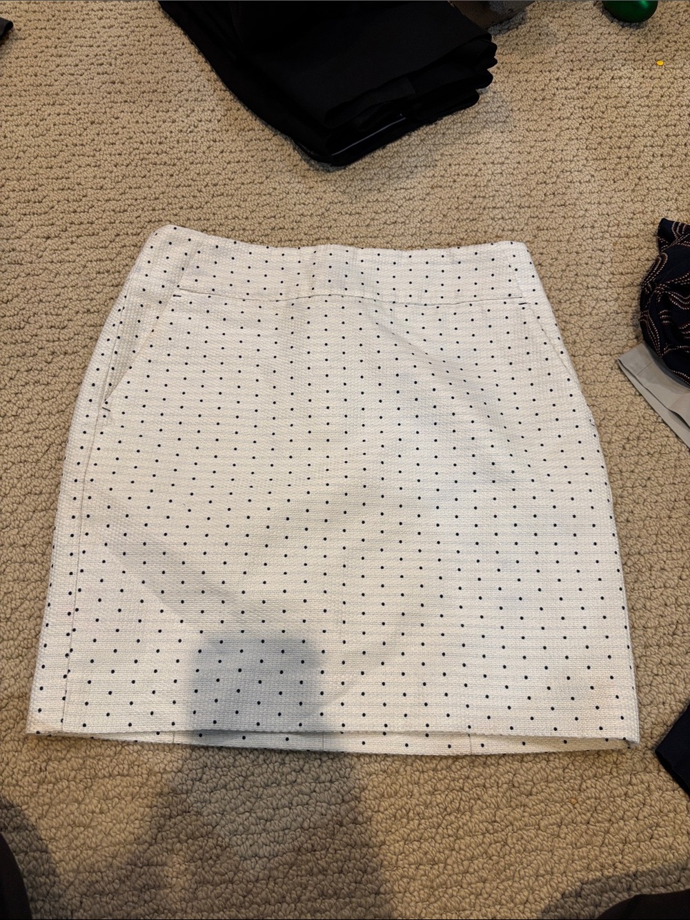 Ann Taylor White Mini Skirt with navy Polka Dots